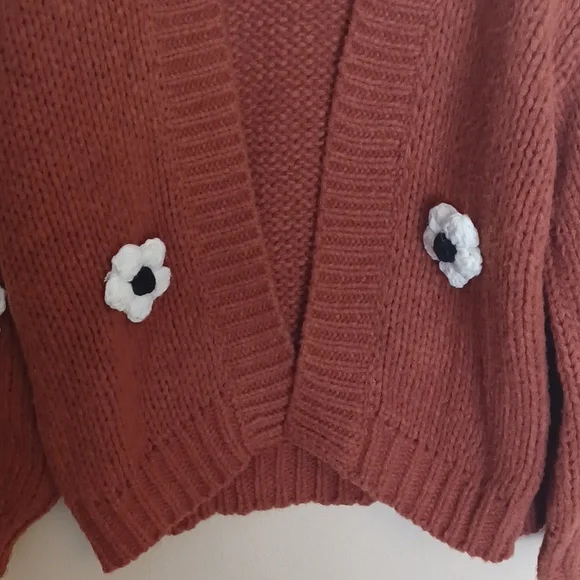 Maeve Anthropologie Chunky 3D Floral Knit Cardigan Sweater OS Boho Oversized - Picture 12 of 16